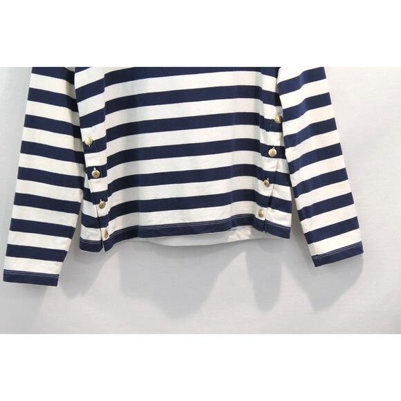 J Crew Nautical Top Womens size M Navy Blue Striped Gold Buttons on Side Hem - Picture 3 of 7